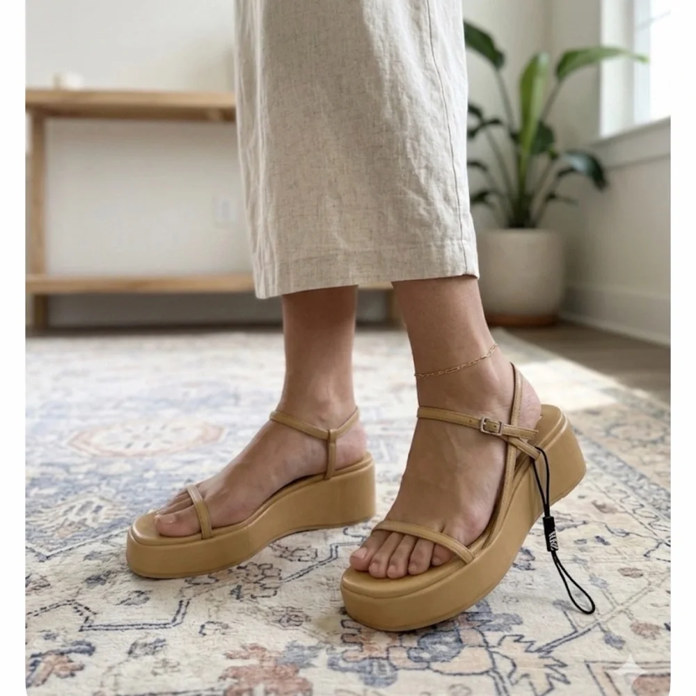 Zara Beige Platform Sandals with Ankle Strap
